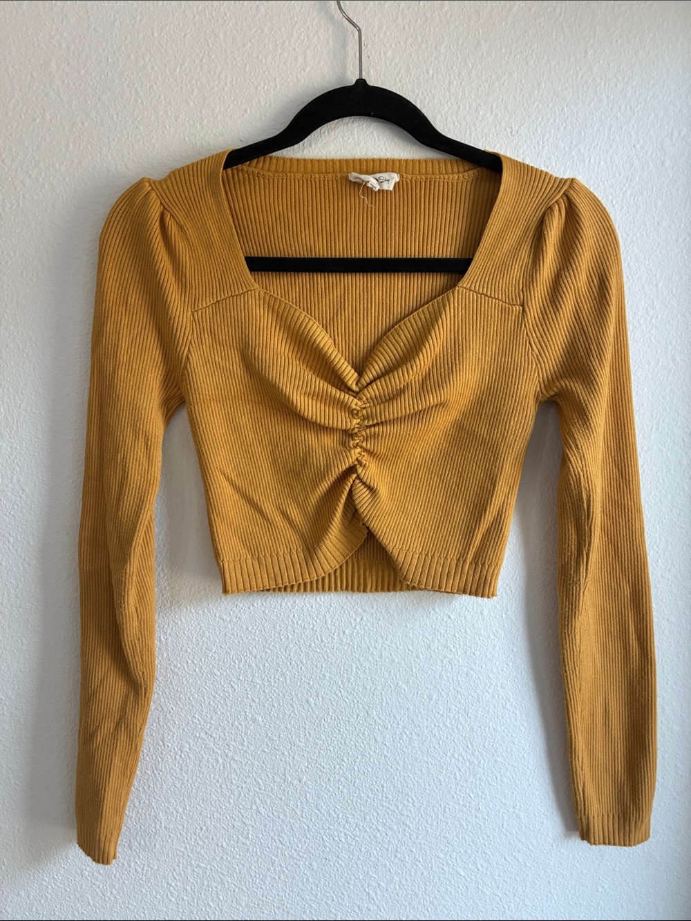 The Vintage Shop Mustard Ruched Square-Neck Long Sleeve Top